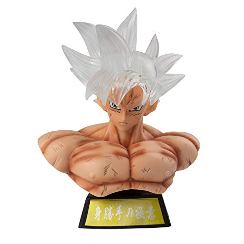 YOMOMO Super Saiyan Ultra Instinct Son Goku Bust Black Zamasu PVC Action Figure GK Collection DBZ Goku Figurine Model Toys Statue Home Car Decor (White Hair with LED)