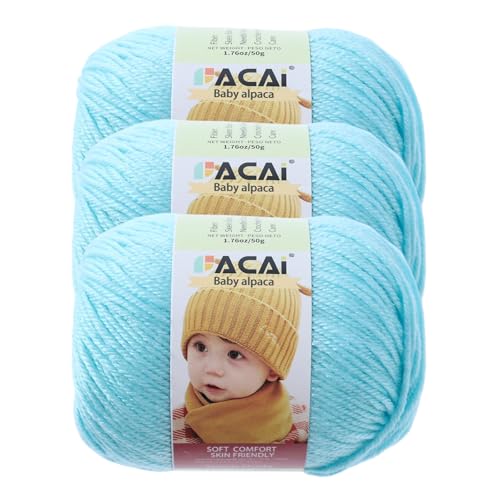 Soft Baby Yarn 30% Alpaca 70% Polyester Hypoallergenic Washable Machine Washable Baby Wool Ideal for Knitting Crocheting Baby Blankets Clothing and Newborn Accessories 50g per Ball (3, Mizu-IRO)