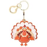 Leather Keychain Holder Case Compatible with AirTag,Cute Protective Cover with Keyring,Anti-Scratch Finder GPS Tracker Case for Wallet Keys,Bag,Pets(Turkey C)