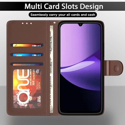 Image of Pikkme Flip Cover for Redmi 15C 5G | Leather Finish | Wallet Stand and Shock Proof | Complete Protection Flip Case (Tan)