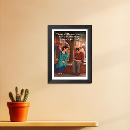 Image of TenorArts 12th Fail Quotes Poster Bollywood Movie Vector Art Vector Art Posters Photo Framed Painting With Black Wooden Textures (12inches x 9inches)