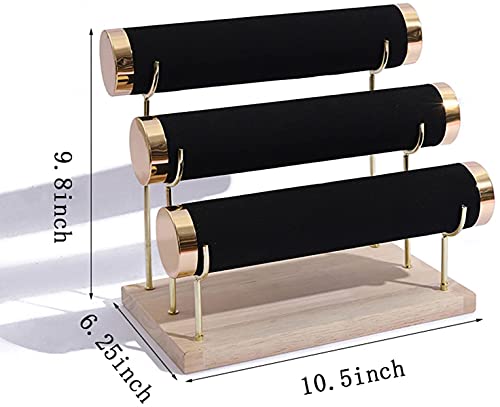 Aqerimit Jewelry Towers With Three Tier Racks, Detachable Black Velvet Gilt-Edging Bracelet Display Stand #TOP6