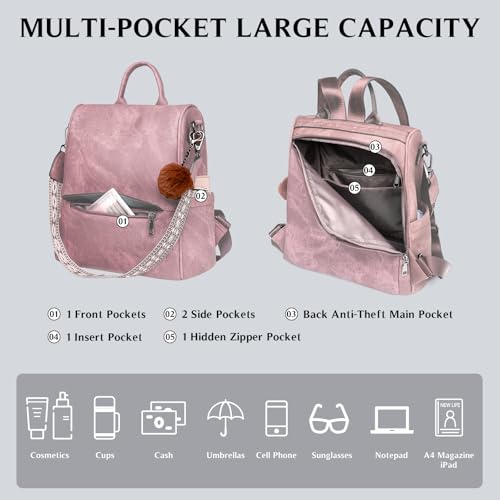 Image of Woman Backpack Purse Waterproof Lightweight PU Leather Backpack, Multipurpose Travel Shoulder Bag Handbag