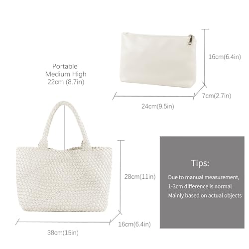 Image of Woven Tote Bag for Women Retro Handwoven Shoulder Travel Handbag Large Capacity Hobo Vegan Leather Bags with Purse