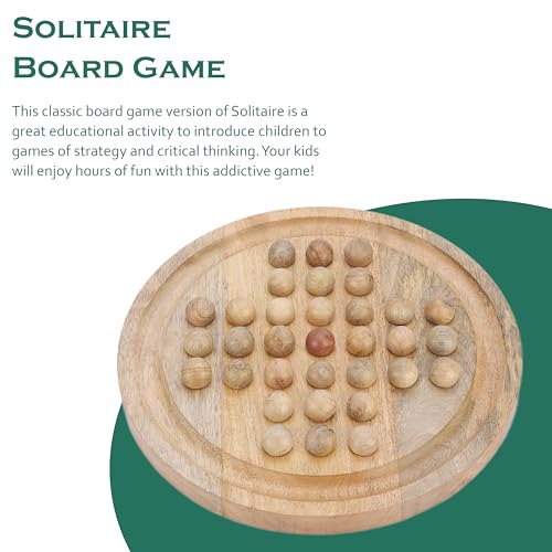 Ajuny Solitär Brettspiel Handgefertigtes aus Holz Solitär Spiel mit Holz Kugeln Klassisches Strategie-Puzzle Logik für Kinder & Erwachsene Spaß Einzelspielerspiel Heim & Büro Deko 27,5 cm (10,8 Zoll)