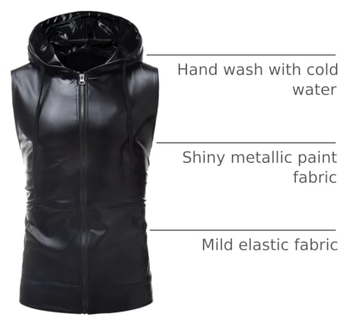 Image of ZEROYAA Mens 70s Metallic Sleeveless Hooded Vest T Shirt | Shiny, Disco, Sparkle, Party, Dance, NightClub, Halloween, Cosplay, Hipster, Kangaroo Pocket, Zip Up
