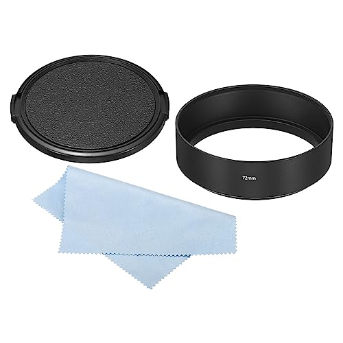 PATIKIL 72mm Lens Hood, Standard Focus Frosted Surface Anti-reflective Inside Hood with Cap and Cleaning Cloth for Camera Lens, Black for Nikon, for Fujifilm, for Pentax, for Leica