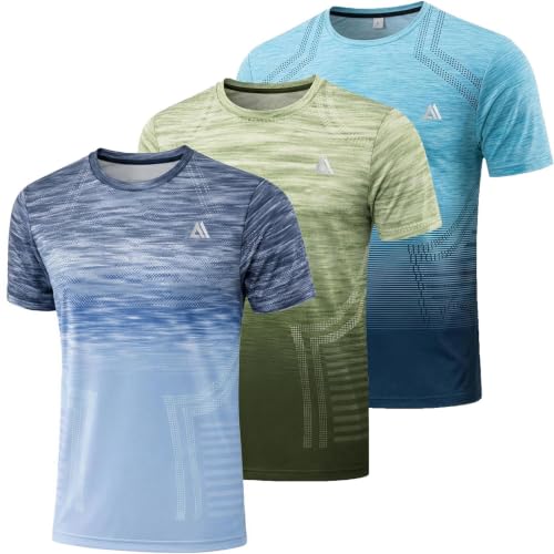 Image of JABAL 3 Pack Mens Active 4 Way Stretch T Shirts Contrast Printed Gym Lightweight Breathable Fabric Fitness Activewear Moisture Wicking Quickdry Top, Pack B, S
