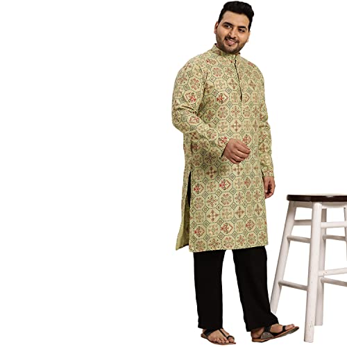 Image of SOJANYA Plus (Since 1958) Men's Cotton Linen Long Kurta | Ethnic Motif Printed for Navratri, Garba & Puja