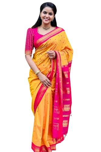 Image of Pure Kalyani Cotton Saree | Zari Border & Blouse Piece - Lata Gadwal Design | Traditional Saree