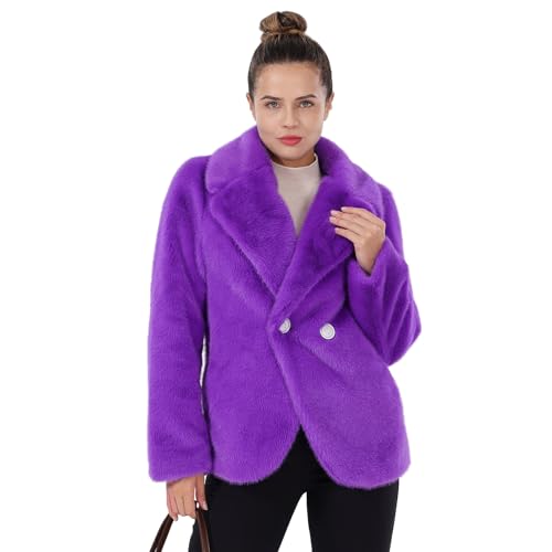 Women's Faux Fur Coat Fall Winter Wedding Lapel Faux Mink Fur Fluffy Cardigan Jacket Formal Coats with Pockets2