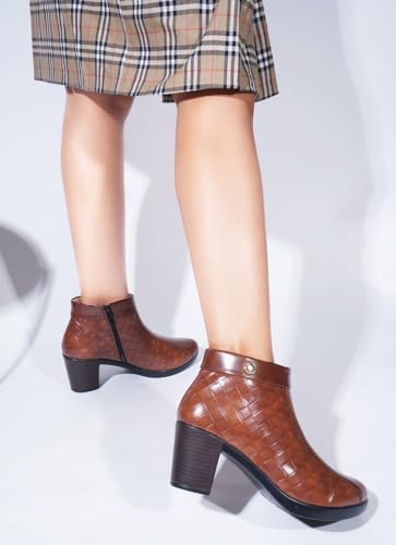 Image of The White Pole and Stylish Block Heel Trendy Casual Boot High Ankle Heel Boots with Zip Look for Womens and Girls
