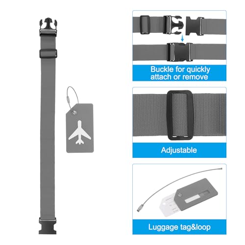 Image of PATIKIL Luggage Strap with Luggage Tag and Loop 78 inchx2 inch, 3 Set Adjustable Suitcase Belt for Travel Packing Bag Closure Identify, Gray