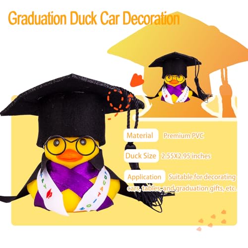 Image of Graduation Duck Car Dashboard Decorations Rubber Duck Car Ornaments for Graduation Gift with Mini Glasses Graduate Cap Cape and Sash(A5)