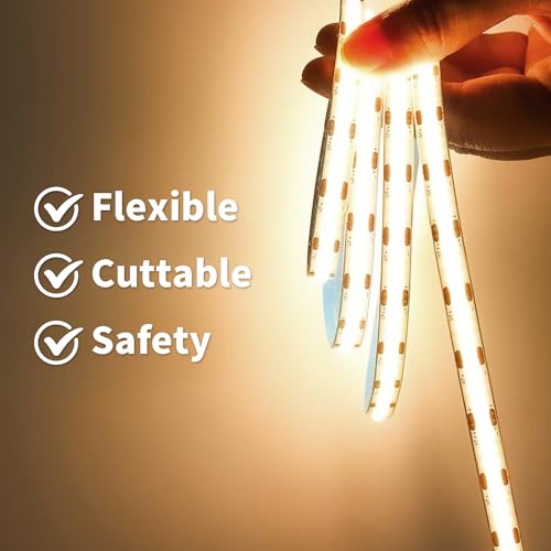 Image of 6.56FT /2M COB LED Strip Light, Warm White 3000K USB LED Tape Lights, 640LEDs CRI93+Flexible Dimmable Light Strip for TV Backlight, Cabinet Lighting, Mirror, Bedroom Decor