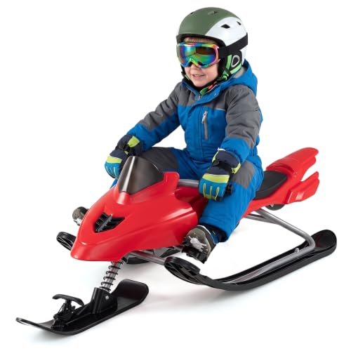 COSTWAY Trineo de Nieve Infantil con Frenos y 82 cm Cuerdas de Remolque, Rojo