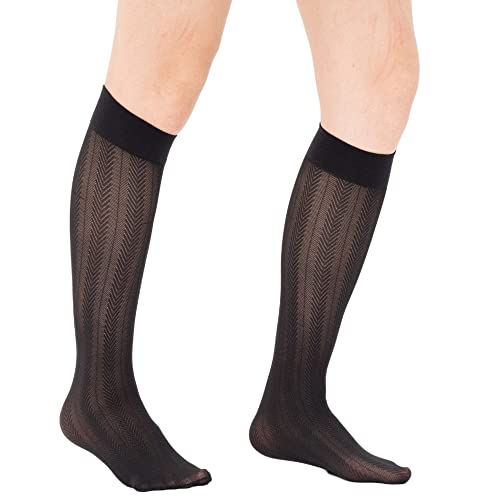 Verdancy Women’s 2 Packs Trouser Socks Knee Highs Jacquard Patterned 40D Ultra Stretchable Plus Size Semi Sheer Opaque2