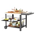 Outdoor Kitchen Island, Grill Cart with Drawer, Pizza Oven Stand, Movable 3-Shelf Prep Table with Side Table for Ninja Woodfire, Ooni Pizza Oven, Blackstone Griddle, Cuisinart, Cooking Station