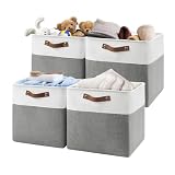Patvingot Set di 4 contenitori cubici pieghevoli con manici in poliuretano per organizzare casa, armadio, lavanderia, ufficio, organizer per scaffali (bianco/grigio)