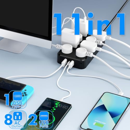 Image of QIYUAN Outdoor Power Strip Weatherproof Waterproof 8 Outlet 3 USB 6FT