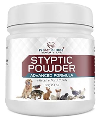 Perpetual Bliss Styptic Powder (Large 60g Tub) For Dog, Cat, Rabbit, Guinea Pig, Birds, Effective At Stopping Bleeding On Paws From Dog Nails Clippers, Grooming. Essential Part Of Pet First Aid Kit