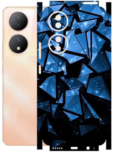 Image of AtOdds - Full Body Back Screen Guard Protector Film - Lamination Wrap Skin Sticker Compatible with VIVO Y100A | Scratchproof Matte Finish (Blue Crystals)