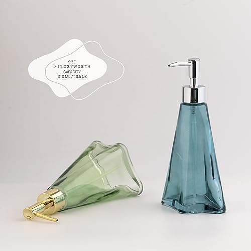 EMPO Vintage Elegant Glass Soap Dispenser, Liquid Soap/Sanitizer/Shampoo Bottle with Golden ABS Pump, Rustic Farmhouse Decor Hand Soap Dispenser Bathroom Accessories (Ripple Yale-Blue)