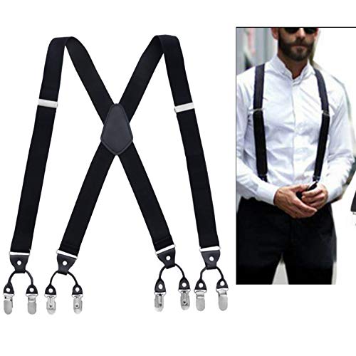 GUAIWEID Mens Suspenders with 8 Very Strong Metal Clips, Mens X Shape Braces with Wide 3.5 cm 1.37 Inch Heavy Duty Suspenders One Size Fits All Men Adjustable and Elastic Suspenders,Black