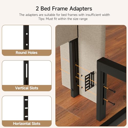 Image of Queen Size Headboard with Charging Station, Wingback Ergonomic Headboards | Wingback Upholstered Bed Head Board with Storage Pocket, Sturdy Stable Solid Wood Headboard, Bed Frame Adapters, Beige