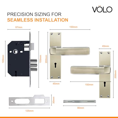 Image of VOLO Stainless Steel Mortise Lock | 8 Inch Lock Body | Main Door Handle Set with Keys | Wooden Door Lockset | Hotel Office Home Door Lock | 3 Keys | 10 Year Lock Body Warranty (Silver | KY | 6007)
