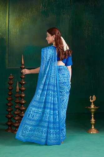 Image of TAMAIRA FASHION Off White Mulmul Pure Cotton Saree For Woman Warli Printed|Office Wear Daily Wear Sarees For Women Without Blouse Piece (Available in 21 Colours)