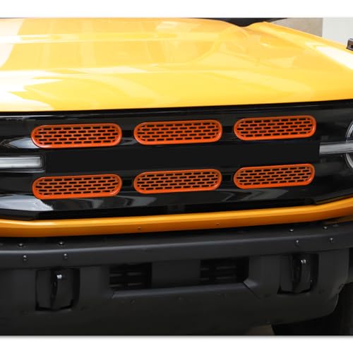 Image of Front Grill Mesh Grille Inserts Cover Frame Trims Kit 6Pcs Fit for Ford Bronco 2021-2026 2 /4 Door Exterior Accessories (Orange)