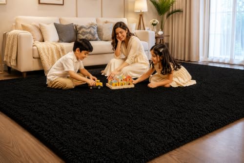 Image of Shaggy Carpet 5x8 Ft for Living Room & Bedroom (Black)