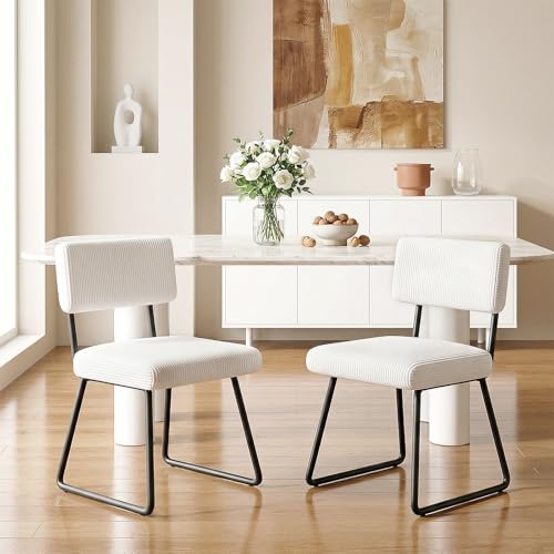 Hoiplu Dining Chairs Set of 2, Upholstered Velvet Dining Room Chairs Kitchen Chairs with Thick Cushion, Soft Backrest, Metal Legs, Modern Accent Side Chair for Home Living Room Bedroom, White