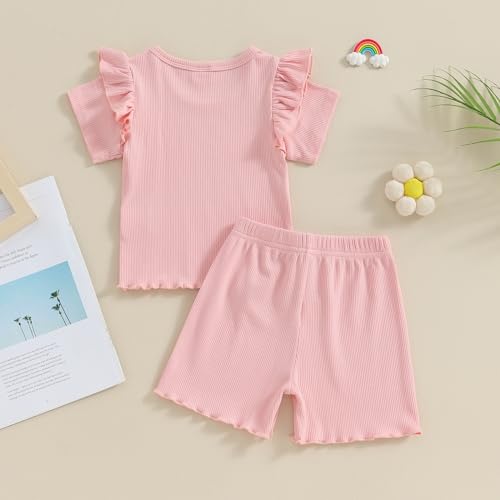 image for Kupretty Toddlers Baby Girls Summer Clothes Set Ruffle Ribbed Knit Sho