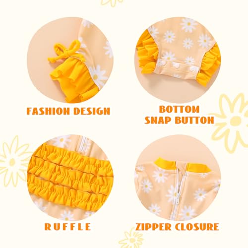 Infant Baby Swimsuit Girl Long Sleeve UPF 50+ Sun Protection One-Piece Rash Guard with Hat Zipper Bathing Suit4