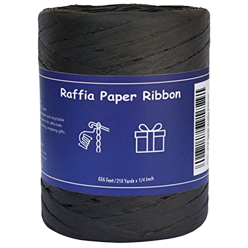 Raffia Ribbon for Gift Wrapping, Packing Paper Twine, Craft Twine - 1/4'' Wide, 218 Yards, Black