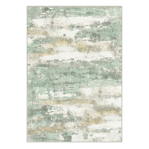 Area Rugs 10x14 for Living Room Bedroom, Modern Abstract Machine Washable Large Light Green Rug Soft Rug, Low Pile Floor Carpet with Non Slip Backing for Dining Room