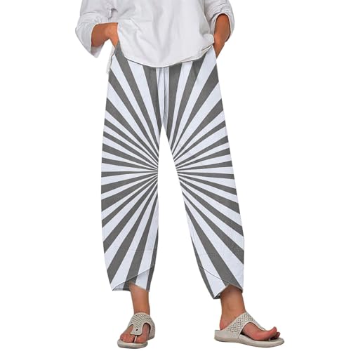 Image of DMOYALA Linen Pants for Women Summer Casual Wide Leg Capri Pants Loose Fit Palazzo Pants Cropped Beach Pants with Pockets