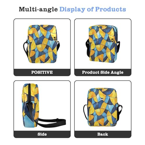 Yellow and Blue Geometric Pattern Stained Glass Style men's messenger bag Small Crossbody Bag For Women Cross Over Purse Adjustable Strap for School Shopping4