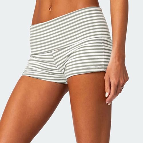 Image of Women Fold Over Lounge Shorts Low Waist Fitted Pajama Shorts Cute Sleep Pj Short Bottoms Roll Over Yoga Shorts