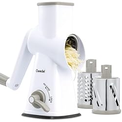 Rallador De Queso Y Verduras Geedel Rallador de Queso Rotativo, Cortadora de Verduras con 3 Cuchillas de Tambor, Molinillo de Queso Rotativo de Fácil Limpieza, Rallador de Cocina 12x Más Rápido para Verduras y Frutas
