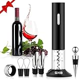 GHB Sacacorchos Sacacorchos Electrico Abridor de Botellas de Vino con Cortador de Hojas Color Negro