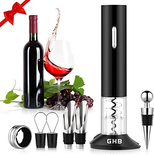 GHB Sacacorchos Sacacorchos Electrico Abridor de Botellas de Vino con Cortador de Hojas Color Negro