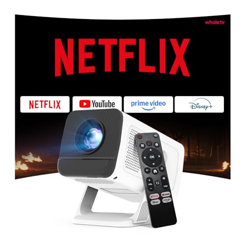 Mini proyector con Android TV y rotación de 180° con Bluetooth & WiFi 6, 1080p 4K Soporte de proyector para teléfono/TV Stick/HDMI/PS5/iOS, LYNCAST