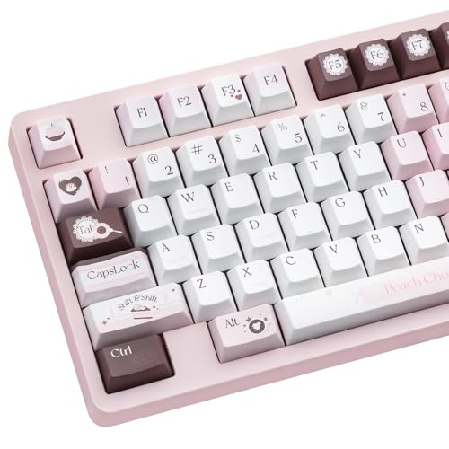 JOLINTAL 149 Teclas Rosas Kawaii, Conjunto de Teclas PBT Personalizadas en Perfil Cherry, Teclas de Dye Sub Duraderas y Kawaii, Teclas Chocolate Blanco, para Teclados Mecánicos ANSI/ISO