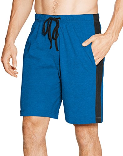 Hanes - Mens 2 Pack Knit Cotton Blend Shorts with Side Panel, Olympian Blue, Black 40178-Medium