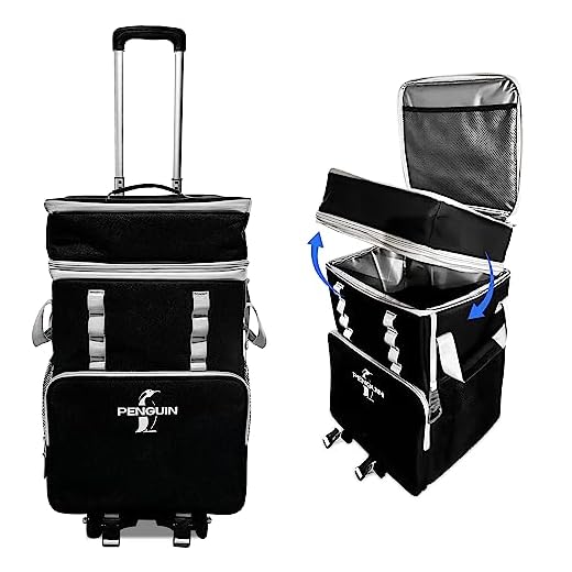 PENGUIN 72-Can Large Soft Cooler Bag - Insulated Leakproof Portable Rolling Cooler, Removable Top, Waterproof, Collapsible All-Terrain Cart with Heavy Duty Wheels for Beach, Camping, Traveling, Sports