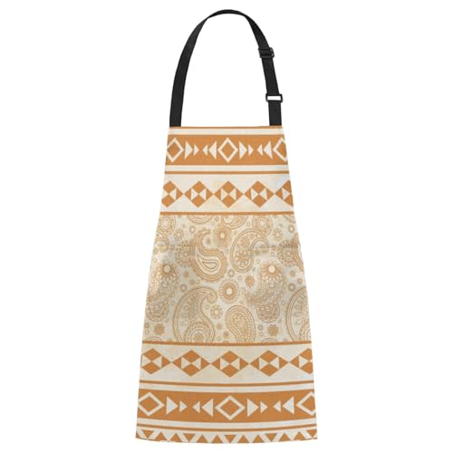 Aglebo Paisley Vintage Floral Chef Apron with Pockets Adjustable Shoulder Strap Waterproof Cooking Apron for Kitchen Baking Gardening Pottery Painting