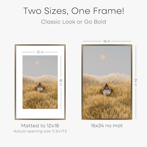 Image of Homeforia 16 x 24 Bronze Frame, High End Metal 16x24 Brass Picture Frames with Mat 12x18 Photo, 16 x 24 Poster Frames Matted to 12 by 18 Print, 24x16 Hanging Frames, Tempered Glass, Wall Kit, Set of 3